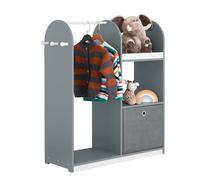 SoBuy Armario Infantil con Almacenaje Juguetes, Armario Infantil Ropa con 3 Ganchos, 1 Cesta y 1 Percha, Mueble Organizador Juguetes y Ropa Gris 97x35x108cm KMB40-HG