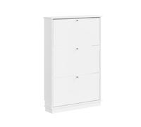 Sobuy | armario zapatero blanco de 3 puertas | organizador de entrada plegable y ultra delgado | mueble para zapatos en mdf con acabado uv | 76×18×113 cm | capacidad de carga 25 kg | fsr215-w 18 cm