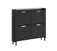 Sobuy | armario zapatero negro con 4 puertas abatibles | mueble zapatero plegable con ganchos | organizador de zapatos de mdf para entrada | 97×46×93 cm | capacidad de carga 34 kg | fsr100-e-sch 97 cm