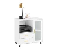 Sobuy ask09-w soporte para impresora con ruedas con 2 cajones 1 puerta de vidrio 75 x 40 x 76 cm
