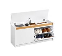 SoBuy FSR171-W Camión volquete con asiento, banco de tablón Cofre para zapatos con espacio de almacenamiento Blanco BHT aprox. 104x47x30cm BLANCO