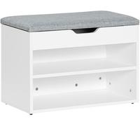 SoBuy Banco Zapatero con Asiento y Almacenaje - Puff Recibidor de Entrada con Cojín Plegable - Banco Zapatero para Dormitorio, Pasillo - 60x30x44cm, Carga 120kg Blanco+Gris - FSR25-HG
