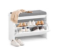 SoBuy Banco Zapatero 60cm con Cojín Mullido y Abatible | Se Adapta a Huecos Estrechos, Asiento Cómodo para Calzarse, Recibidor Ordenado, Ideal para Espacios Pequeños
