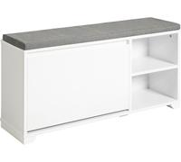 SoBuy Banco Zapatero con 1 Solapa y 2 Compartimentos Abiertos Organizador para Zapatos 90 x 24 x 46 cm Blanco FSR119-W ES