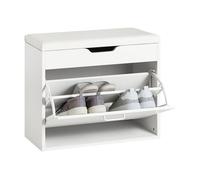 SoBuy Banco Zapatero con Asiento Mueble Zapatero Estrecho Entrada Recibidor Cojín Acolchado - Banco Almacenaje con Solapa Oculta para Dormitorio y Pasillo - Zapatero Blanco 60x30x50cm 150kg FSR95-W
