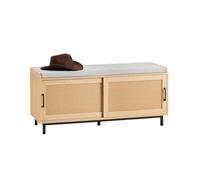 SoBuy FSR154-N Banco de zapatos con tablón de asiento con puertas correderas Banco con asiento de almacenamiento cómoda Zapatero estrecho Nature