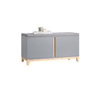 SoBuy Banco Zapatero con 2 Puertas 90x34x46cm para recibidor | Banco almacenaje estantes ajustables, MDF+bambú, cojín lino, carga 150kg gris FSR117-HG