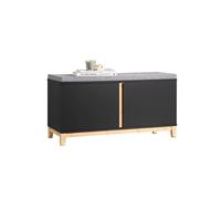 SoBuy Banco Zapatero con 2 Puertas 90x34x46cm para recibidor | Banco almacenaje estantes ajustables, MDF+bambú, cojín lino, carga 150kg negro FSR117-SCH