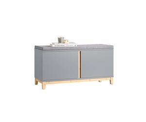SoBuy Banco Zapatero con 2 Puertas 90x34x46cm para recibidor | Banco almacenaje estantes ajustables, MDF+bambú, cojín lino, carga 150kg gris FSR117-HG