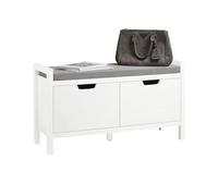 SoBuy Banco Zapatero con 2 Puertas 91x30x50cm para recibidor | Zapatero entrada con asiento y almacenaje cerrado, MDF calidad, cojín lino-esponja, capacidad 150kg, blanco FSR63-II-W