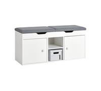 SoBuy Banco Zapatero con Asiento 2 Puertas y 2 Estantes de Almacenaje para Entrada - Mueble Organizador de Zapatos - Carga 130 kg - Blanco, 100 x 34 x 48 cm, FSR96-W