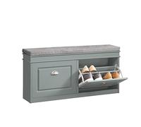 SoBuy Banco Zapatero con 2 Solapas 104x24x52cm para recibidor | Puff organizador con asiento acolchado, MDF FSC, hasta 8 pares, carga 150kg, diseño moderno gris FSR64-HG