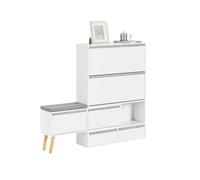 SoBuy Banco zapatero con 2 solapas, 2 cajones y banco móvil madera blanco