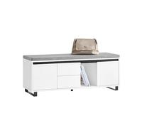 SoBuy Banco Zapatero con 4 Estantes 1 Compartimento 2 Cajones y 2 Puertas Entrada Recibidor con Cojín Acolchado de Asiento 110 x 35 x 42 cm Blanco FSR176-W ES