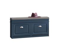 SoBuy Banco Zapatero con Asiento 104x24x52cm para Recibidor | Zapatero entrada con 2 solapas y almacenaje, estrecho para recibidores y dormitorio, azul FSR64-B