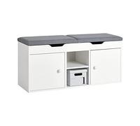 SoBuy Banco Zapatero con Asiento 2 Puertas y 2 Estantes de Almacenaje para Entrada - Mueble Zapatero Estrecho Entrada Recibidor- Carga 130 kg - Blanco, 100 x 34 x 48 cm, FSR96-W