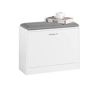 SoBuy Banco Zapatero con Asiento 60x24x47cm para recibidor | Puff almacenaje estrecho cojín PU, 2 niveles para 4-6 pares, soporta 120kg, blanco FSR16-K-W