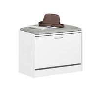SoBuy Banco Zapatero con Asiento 60x30x46cm para recibidor | Puff almacenaje estrecho con 3 niveles, cojín PU, carga 120kg, blanco+gris FSR16-HG
