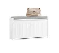 SoBuy Banco Zapatero con Asiento 80x26x45cm para Recibidor | Zapatero entrada para 6-8 pares, 155kg de carga, diseño moderno blanco FSR98-L-W