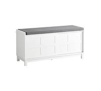 SoBuy FSR86-W Banco Zapatero con 2 Puertas correderas Banco de almacenamianto con cojín Acolchado de Asiento 114 x 40 x 53 cm Blanco ES