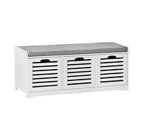 SoBuy Banco Zapatero con Asiento, Banco Almacenaje con 3 Cubos y Cojín Acolchado - Banco Entrada Recibidor Blanco, 105 x 35 x 43 cm, Soporta 150kg - FSR23-W