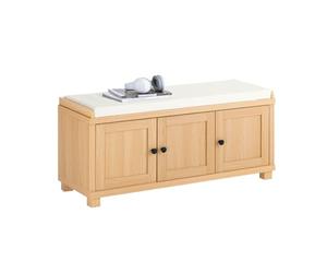 SoBuy Banco Zapatero con Asiento, Banco Almacenaje con 4 Compartimentos, 3 Puertas Ocultas, Asiento Cómodo y Diseño Natural, para Recibidor Dormitorio Entrada + Carga 225kg Tamaño 104x35x47cm FSR188-N