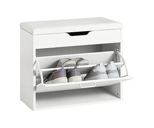 SoBuy Banco Zapatero con Asiento Mueble Zapatero Estrecho Entrada Recibidor Cojín Acolchado - Banco Almacenaje con Solapa Oculta para Dormitorio y Pasillo - Zapatero Blanco 60x30x50cm 150kg FSR95-W
