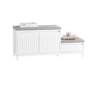 SoBuy Banco Zapatero con Asiento y Almacenaje - Banco Zapatero Entrada Recibidor con Cajón y Puertas - Ideal para Entrada Familiar, Estilo Blanco Moderno, 100x35x42cm, 181kg FSR172-W