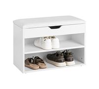 SoBuy Banco Zapatero con Asiento y Almacenaje - Puff Recibidor de Entrada con Cojín Plegable - Banco Zapatero para Dormitorio, Pasillo - 60x30x44cm, Carga 120kg Blanco - FSR25-W