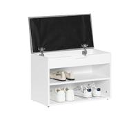 SoBuy Banco Zapatero con Asiento y Almacenaje - Puff Recibidor de Entrada con Cojín Plegable - Banco Zapatero para Dormitorio, Pasillo - 60x30x44cm, Carga 120kg Blanco+Gris - FSR25-HG