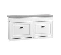 SoBuy Banco Zapatero con Cajón 104x24x54cm para Recibidor | Zapatero entrada con asiento y almacenaje compacto, puff para dormitorio o salón, efecto madera blanca FSR64-WG