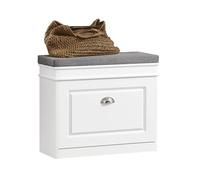 SoBuy Banco Zapatero con cajón 60x24x51cm para recibidor | Zapatero entrada con asiento y almacenaje, MDF FSC, cojín espuma densa, carga 150kg, blanco FSR82-K-W