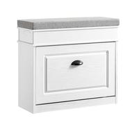 SoBuy Banco Zapatero con Cajón 61x24x54cm para Recibidor | Zapatero entrada con asiento y almacenaje compacto, puff para dormitorio o salón, efecto madera blanca FSR82-K-WG