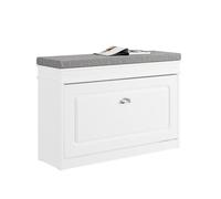 SoBuy Banco Zapatero con cajón 75x24x51cm para recibidor | Zapatero entrada con asiento y almacenaje, MDF FSC, cojín espuma densa, carga 150kg, blanco FSR82-L-W