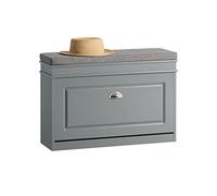 SoBuy Banco Zapatero con cajón 75x24x51cm para recibidor | Zapatero entrada con asiento y cajón superior, MDF de alta densidad FSC, cojín espuma densa, carga 150kg, gris FSR82-L-HG
