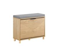 SoBuy Banco Zapatero con Cojín 60x24x50cm para Recibidor | Zapatero entrada compacto con almacenaje, acabado madera clara y gris, 118kg para dormitorio FSR199-N
