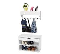 SoBuy Banco zapatero con perchero,mueble recibidor,blanco,FSR25-W+FRG178-W,ES (Zapatero+Perchero)