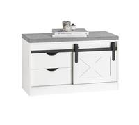 SoBuy Banco Zapatero con Puerta corrediza 80x30x49cm para recibidor | Banco almacenaje con 2 estantes y 2 cajones, MDF/PB E1, carga 227kg, blanco FSR153-W