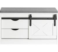SoBuy FSR153-W Banco Zapatero con Puerta Corrediza de Granero Armario Multifuncional de Asiento para Entrada con 2 Estantes y 2 Cajones Blanco 80 x 30 x 49 cm ES