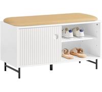 SoBuy Banco Zapatero con Puertas correderas 85x37x49cm para recibidor | Armario multifuncional con 2 compartimentos abiertos, MDF E1, carga 150kg, blanco FSR116-W