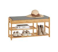 SoBuy Banco Zapatero de Bambú, 2Cajones, 2Estantes, Fondo30cm,150kg,Natural | Banco Zapatero de Bambú, 150 kg, 2 Cajones, 2 Estantes y Espacio para Botas, Resistente al Agua y la Suciedad, FSR47-N