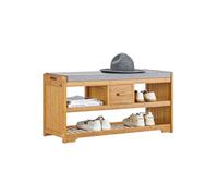 SoBuy Banco Zapatero de Bambú y MDF con Cajón, Natural | Banco Zapatero de Bambú y MDF con 1 Cajón y 2 Estantes, 91 × 34 × 45 cm, Carga Máx. 180 kg, FSR75-N