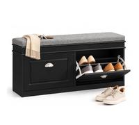 SoBuy Banco Zapatero de Recibidor, 2 Puertas Abatibles, 104×52×24 cm, Negro | 150 kg, botas sin agacharse, 8 pares, baldas regulables, cojín antracita cómodo y fácil de limpiar, solo 24 cm de fondo