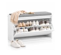 SoBuy Banco zapatero estrecho para recibidor, abatible, 6 pares, 80 cm | Paso libre, balda ajustable, calzado EU46, asiento 150 kg, cojín gris extraíble y lavable, FSR98-L-W