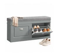 SoBuy Banco Zapatero Recibidor, Gris, 104 cm de Ancho | Asiento y almacenaje en uno, cojín cómodo, espacio para 8 pares de zapatos y recibidor ordenado