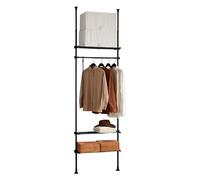 SoBuy barra telescópica para ropa con estantes, dormitorio | Perchero burro ajustable y resistente, armario abierto para vestidor y almacenamiento, color negro, KLS07-SCH
