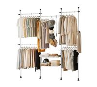 SoBuy Barra Telescópica Perchero Burro Ropa Resistente, Armario Abierto Ajustable con Barras y Estantes para Dormitorio y Vestidor, Blanco KLS04