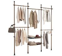 SoBuy Barra Telescópica Perchero Burro Ropa Resistente, Armario Abierto Ajustable con Barras y Estantes para Dormitorio y Vestidor, Marrón KLS04-BR