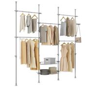 SoBuy Barra Telescópica Perchero Burro Ropa Resistente, Armario Abierto Ajustable con Barras y Estantes para Dormitorio y Vestidor, Gris KLS04-II-HG