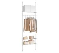 SoBuy Barra Telescópica Perchero Burro Ropa Resistente, Armario Abierto Ajustable con Barras y Estantes para Dormitorio y Vestidor, Blanco KLS07-W